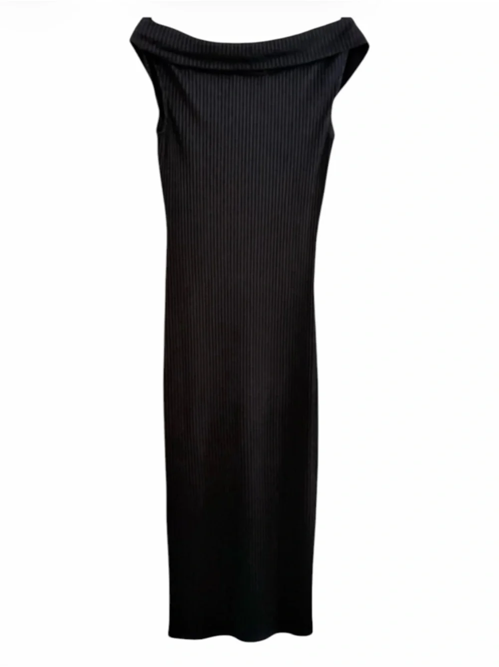 Michael Kors Black Ribbed Knit Bodycon Dress Drape Cowl Neck Sleeveless S
